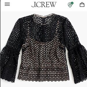 J. Crew Black Lace Blouse with Flared Sleeves